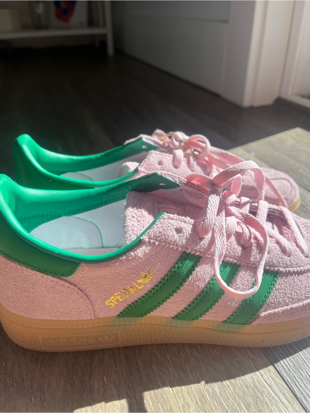 adidas Pink Suede Sneaker with Green Accents